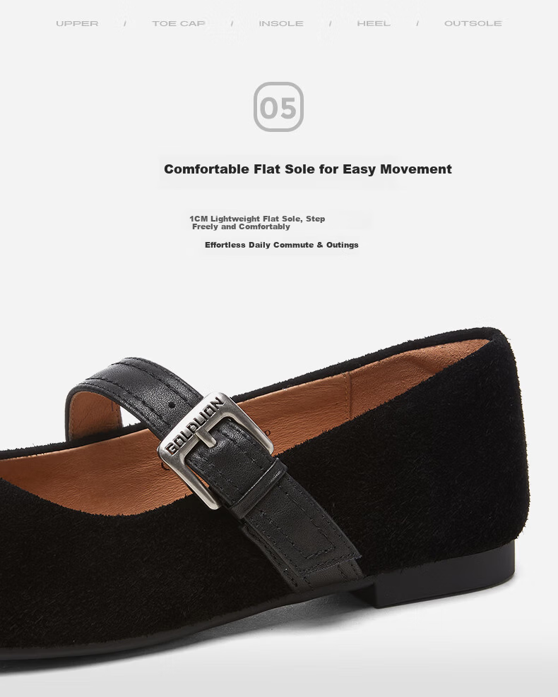 Goldlion Women's Vintage Round Toe Single Strap Flat Mary Jane Shoes Grandma Shoes G656540173 Black Size 35 9