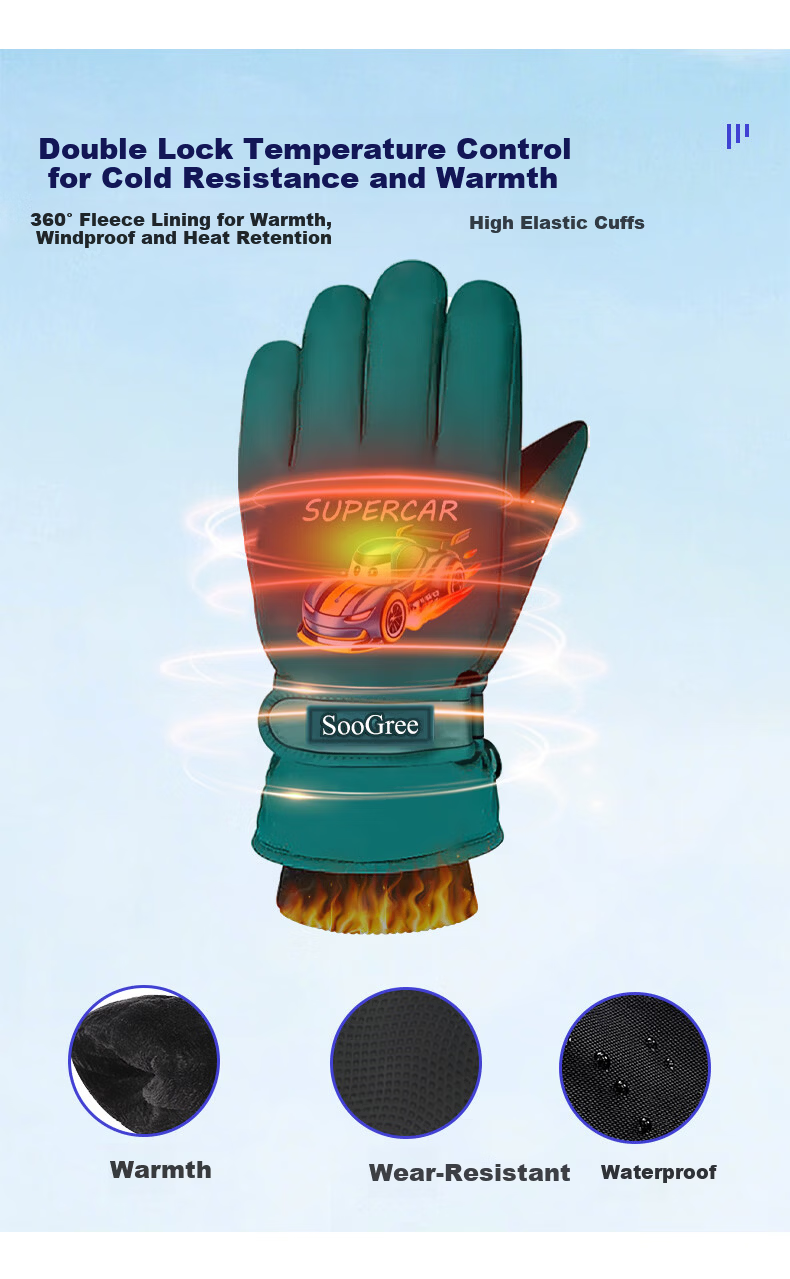SooGree Kids Ski Gloves Fingered Winter Snowproof Waterproof Warm Cartoon Outdoor Touchscreen Gloves 2