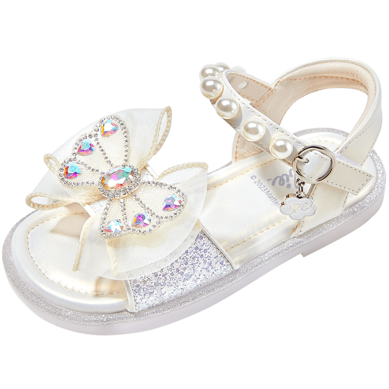 Barbie Children's Shoes, Summer Kids' Sandals, Girls' Butterfly Bow Open-Toe Sandals, Crystal Shoes DA5939, Light Purple, Size 28