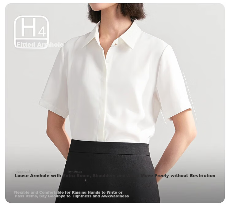 Bodexiaojie Blue Professional Short-Sleeve Blouse for Women, Summer Public Exam Interview Chiffon Top, Commuter Outfit Formal Shirt, Blue, XL 8