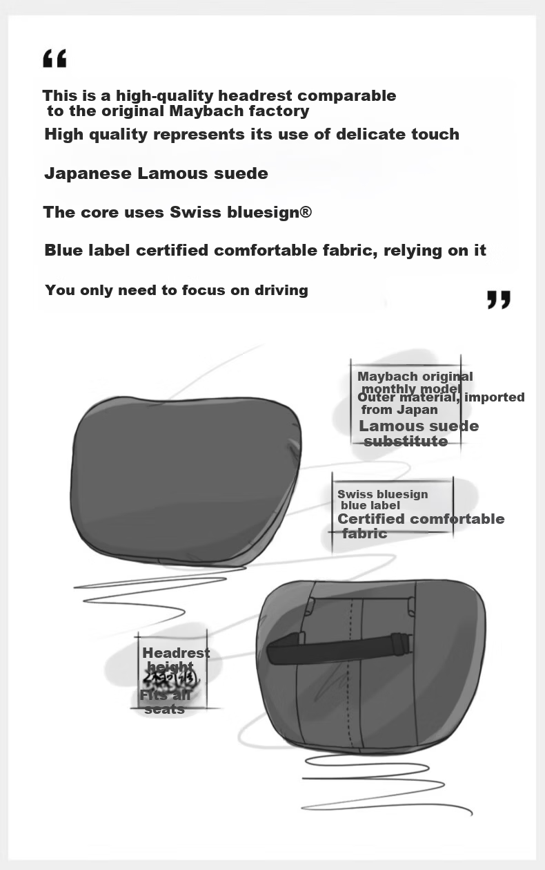 BIMLL Lamous Japanese Car Headrest Neck Pillow Lumbar Support Cushion for Maybach Mercedes Tesla 1