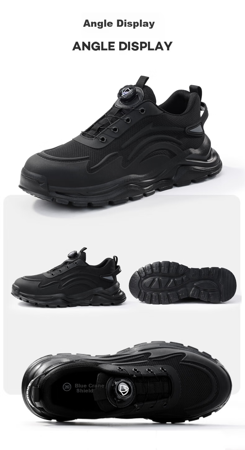 BlueOwl Shield Men's Summer Breathable Anti-Smash Steel Toe Anti-Puncture Ultra-Light Work Construction Safety Shoes DL279BK Size 43 13