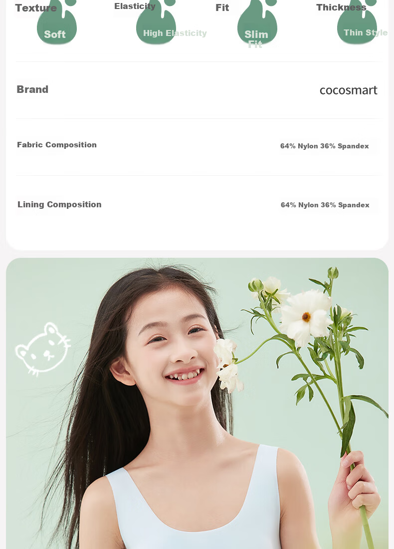 COCO SMART Children's Underwear 12-15 Years Girls Thin Breathable Vest Development Stage Primary School Girls First Stage Bra 8