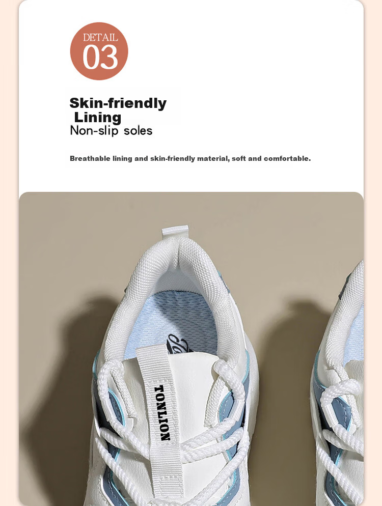 TonLion Women's Shoes Spring Summer 2026 Fashion Thick Sole Casual Sports Sneakers Versatile Beige Size 35 9