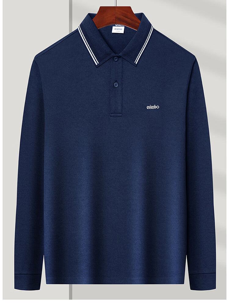 Edenbo Men's Long Sleeve Polo Shirt Long Staple Cotton Half Placket Top Black 170/88A (L) 13