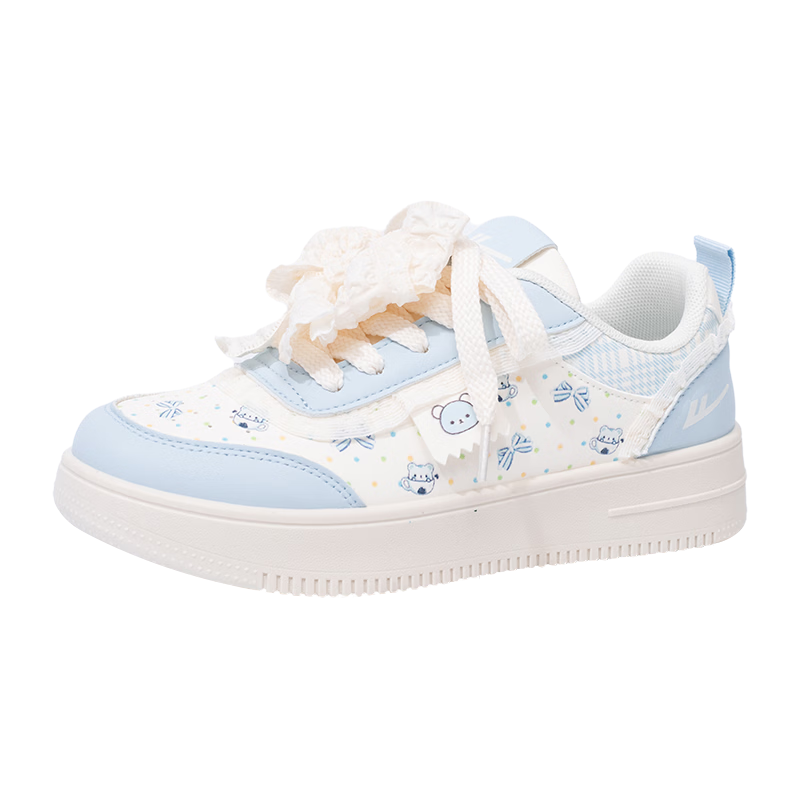 Warrior Women's Shoes, Creative Thick-Soled Shoes for Spring And Autumn, Retro Printed Original Versatile Casual Sneakers, Beige Light Blue, Size 37
