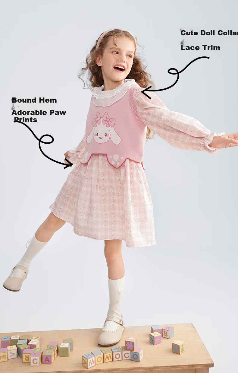 MOMOCO Girls' Autumn Sweet Printed Two-Piece Set, Size 140 3