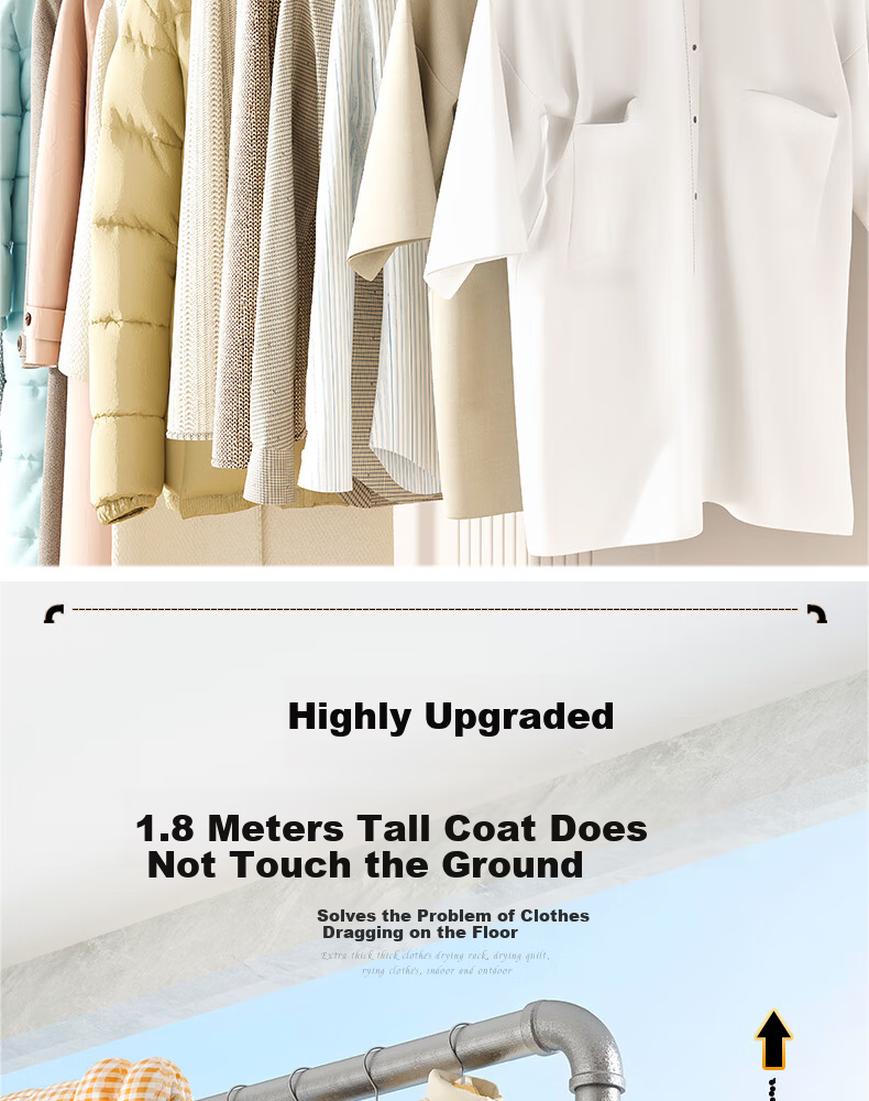 Baoyouni Steel Pipe Clothes Drying Rack Floor Folding Outdoor Simple Home Balcony Bedroom Single Rod Water Pipe Blanket Drying Tool 5