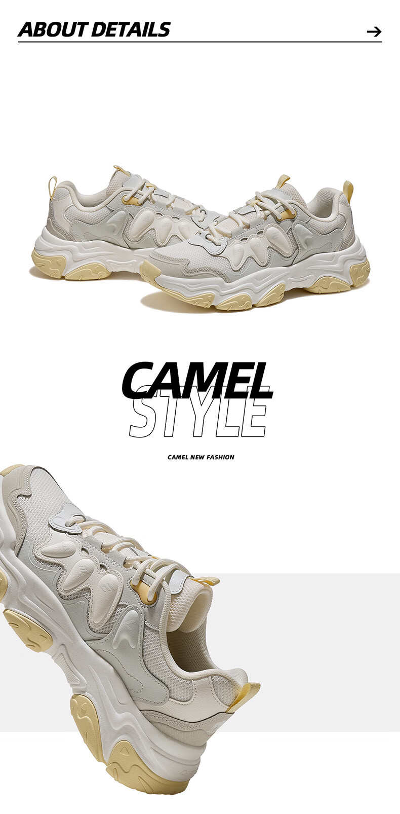 CAMEL Mangosteen Women's Breathable Height-Increasing Casual Dad Sneakers K26B09L7033 White/Light Gray Brown Size 36 13