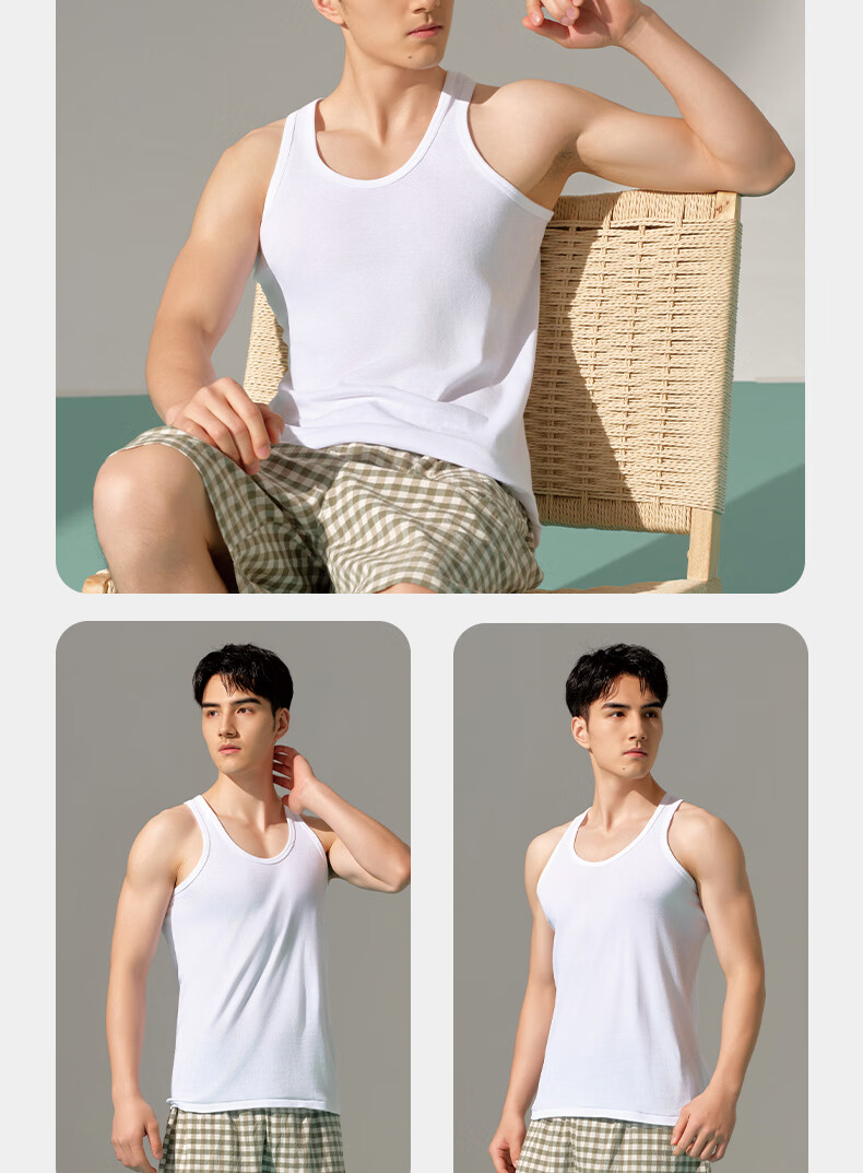Yiershuang [Class A Standard 100% Cotton] Men's 10A Antibacterial Breathable Sports Sleeveless T-Shirt Undershirt 20