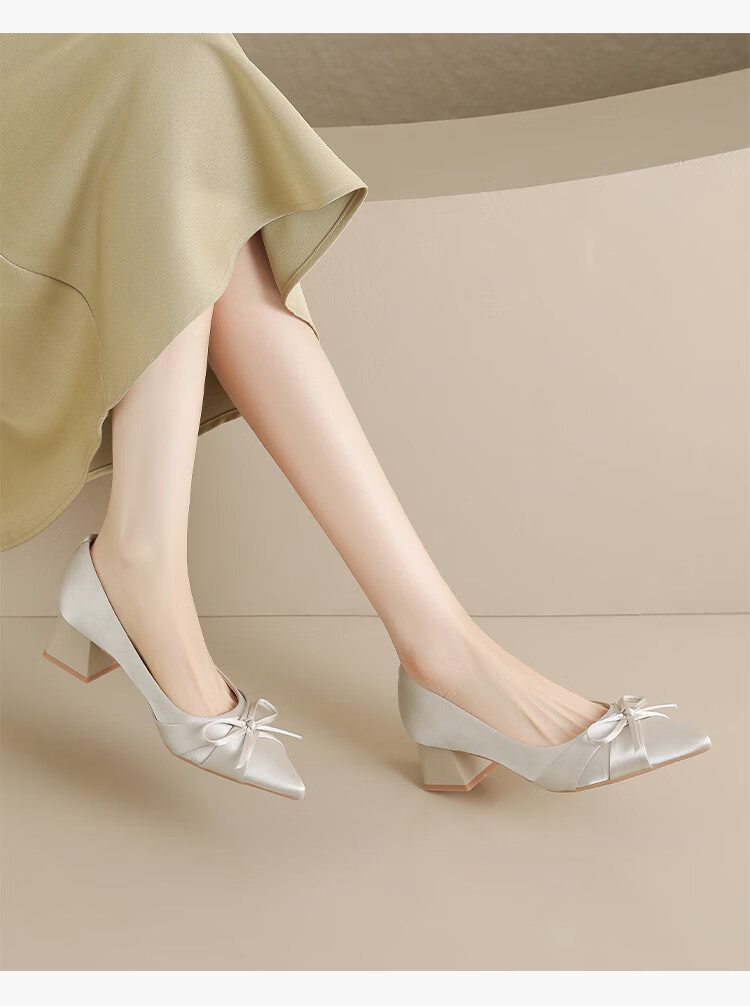 ZHR Women's Shoes 2026 New Thick High Heel Single Shoes French Style Butterfly Shallow Leather Comfortable Shoes Nude Pink Size 39 17