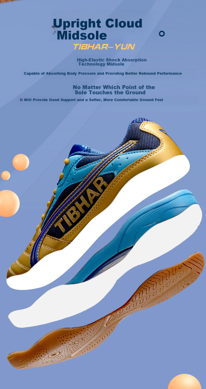 TIBHAR Professional Breathable Durable Table Tennis Shoes for Men and Women 01918 Blue Gold Size 37 4