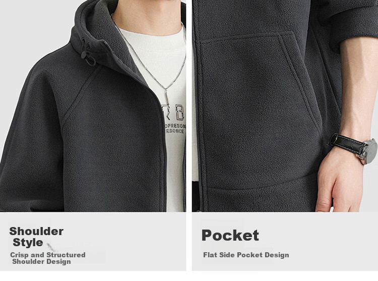 MARK FAIRWHALE Men's Winter Fleece Hooded Zip-up Sweatshirt Thick Warm Jacket Dark Gray XL 3