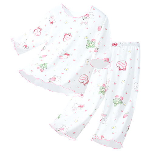 Yiershuang Girls' Summer 3/4 Sleeve Cotton Mesh Pajama Set for Kids, Teens, and Youth
