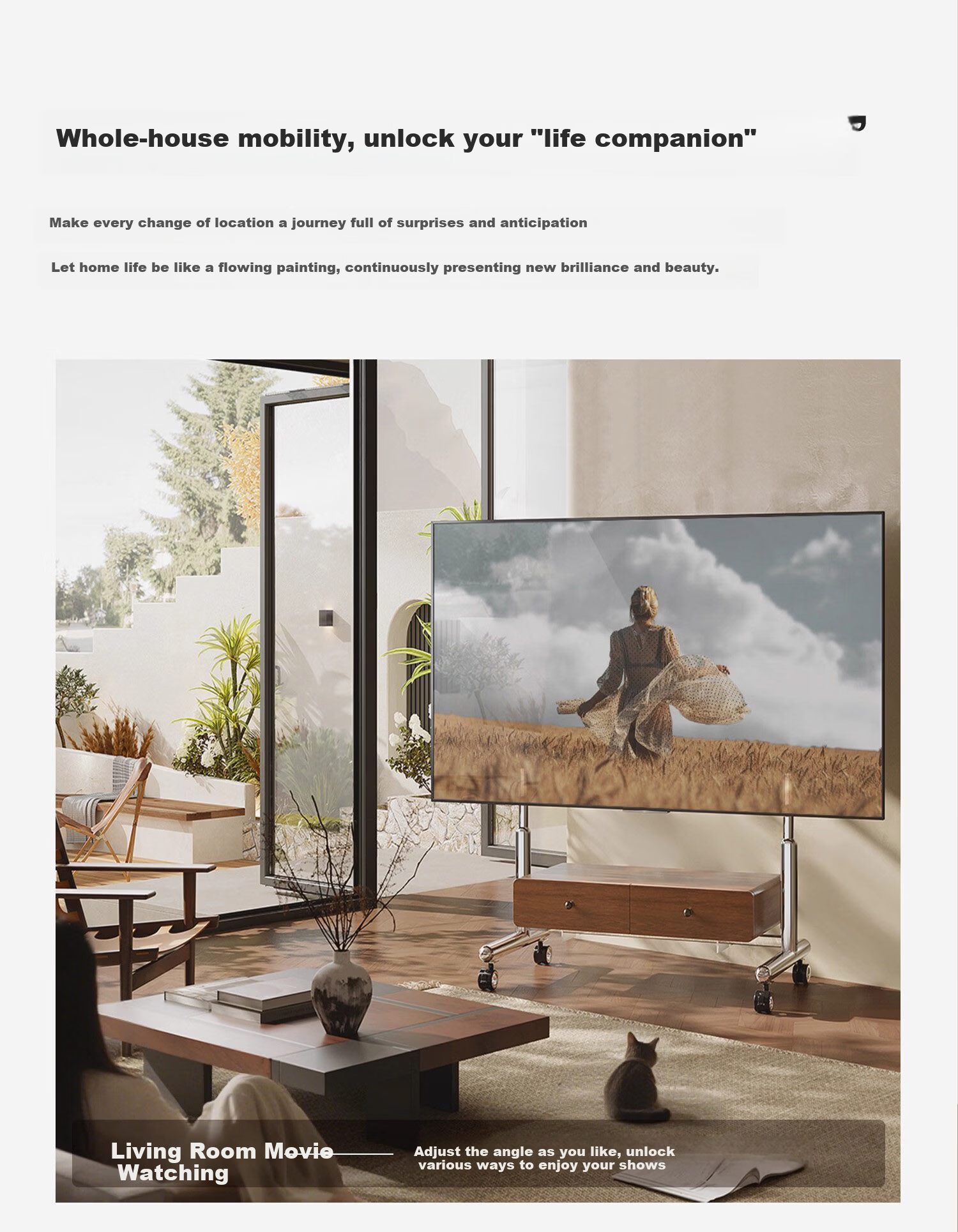 CABTE 32-75 Inch Stainless Steel Mobile TV Stand with Wheels, TV Cabinet Cart, Living Room Simple Mobile TV Cart 7