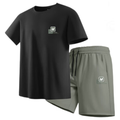 Jeanswest JEANSWEST Ice Silk Sports Set Men 2025 New Quick-Dry Breathable Men's T-Shirt Trendy Brand Short Sleeve Shorts
