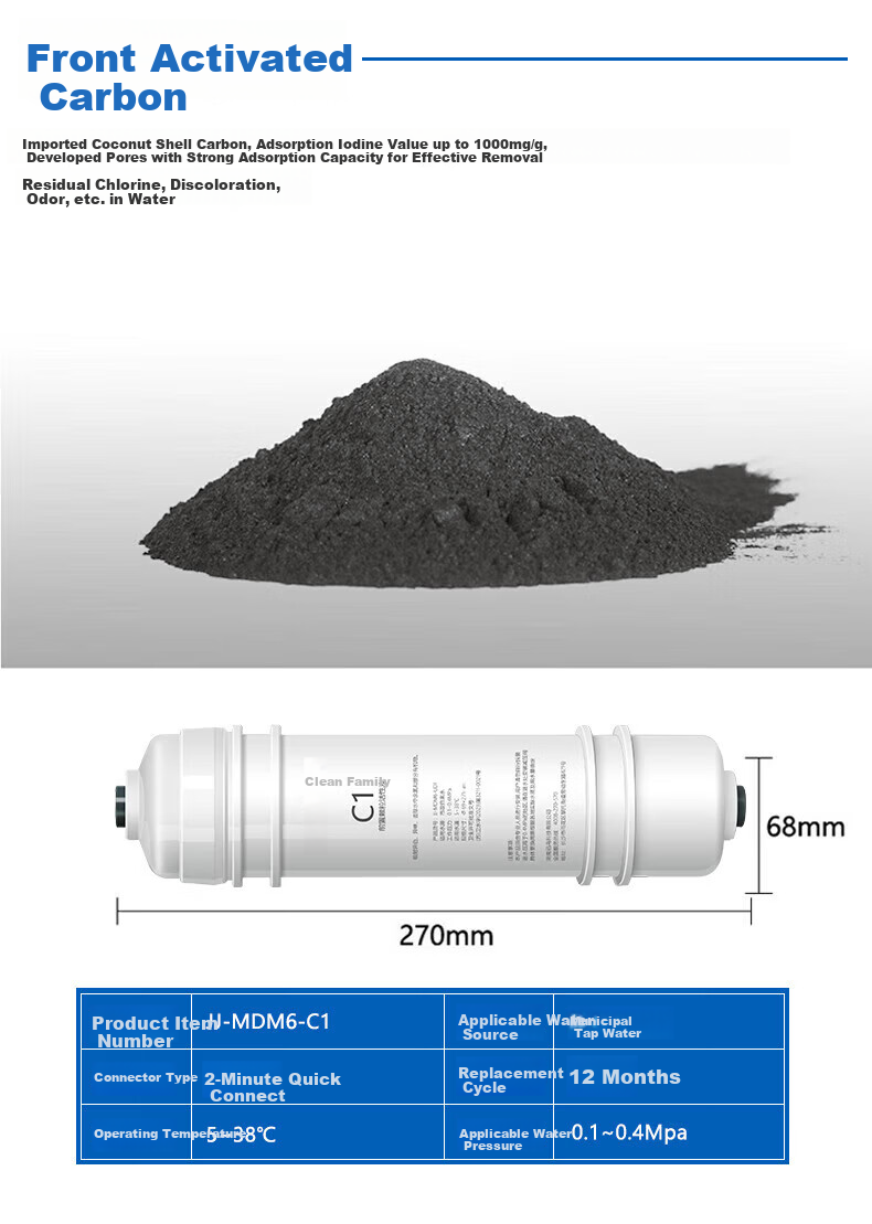 Clean Family Compatible Midea Water Purifier Filter Cartridge M6 Series MRO102C/121B/121C/207A/207B/208B/202B/208A-4/204-5 C1 Pre-Carbon Rod Filter Cartridge 5