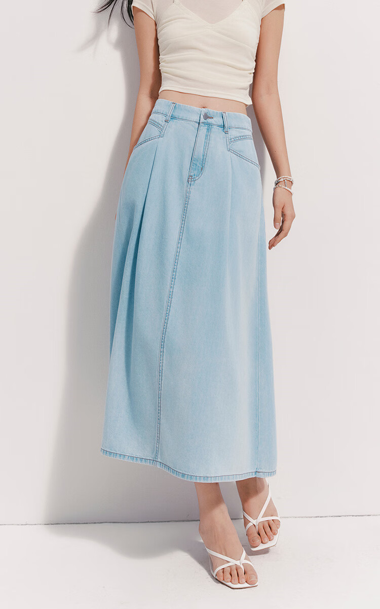 Semir Women's Denim A-Line Pleated Skirt Summer Cool Feeling Slim Fit Long Skirt 2026 Simple Hong Kong Style 109326120002 3