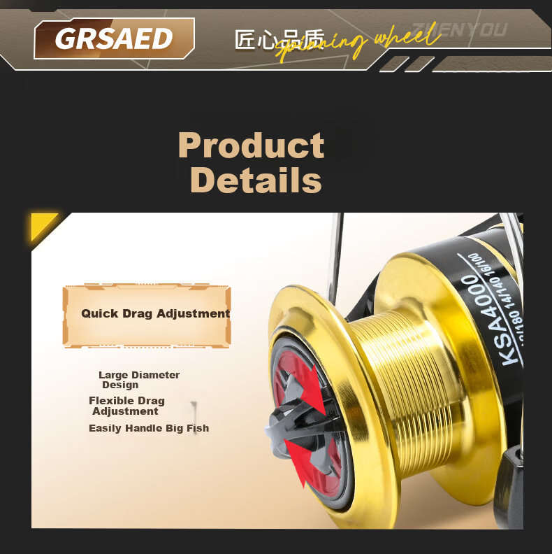 Grsaed KSA5000 Spinning Reel Universal Metal Fishing Line Reel Lure Sea Rod Long Casting Reel 15