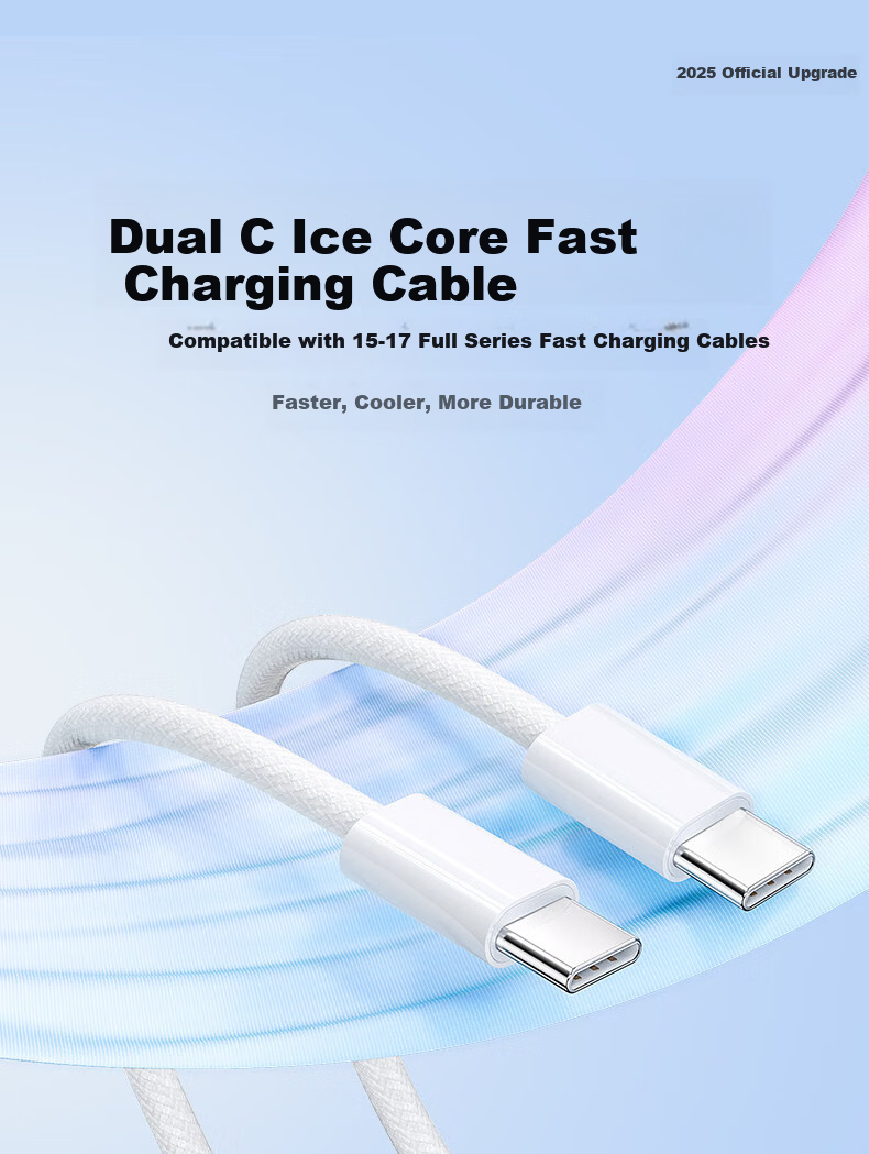 Tafic Apple 17/16 Dual Type-C Charging Cable 2-in-1 PD 60W/27W Fast Charge One-to-Two Cable for iPhone Android iPad Tablet Laptop Silver 3