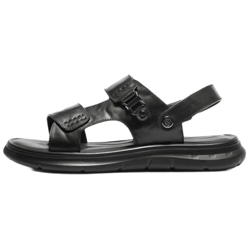 Belle Outdoor Dual-Wear Men's Summer 2026 Mall Edition Cowhide Casual Beach Sandals A2365 Black Glossy 42