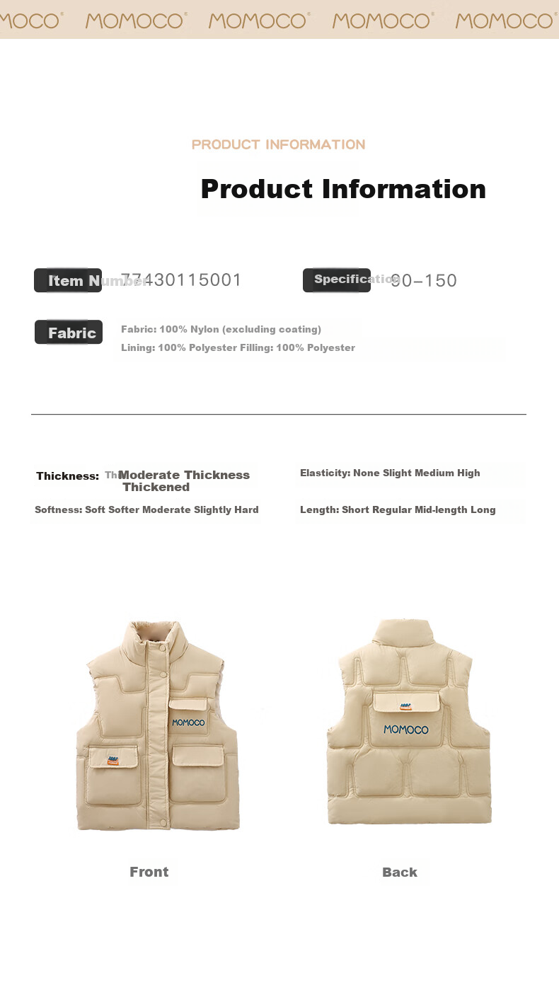 MOMOCO Boys Winter Thick Cotton Vest Children's Jacket Korean Style Pocket Vest Black Size 90 3