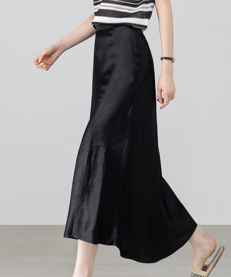 Shangdu Bira Pure Acetate Glossy A-Line Midi Skirt for Women Spring Summer Luxury Commuter Textured Satin Slit Slimming Skirt 7