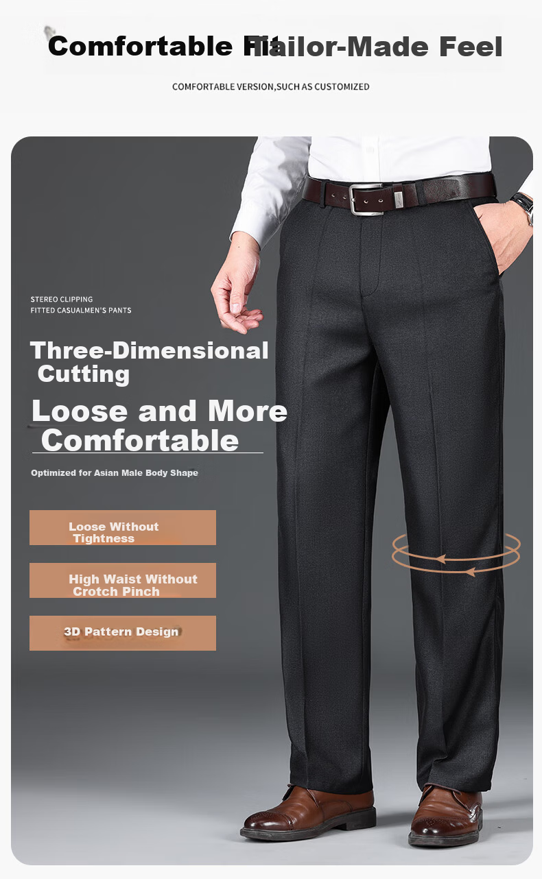 Pierre Cardin Breathable Wrinkle-Resistant Men's Summer Business Formal Straight Casual Trousers Dark Gray 33 35