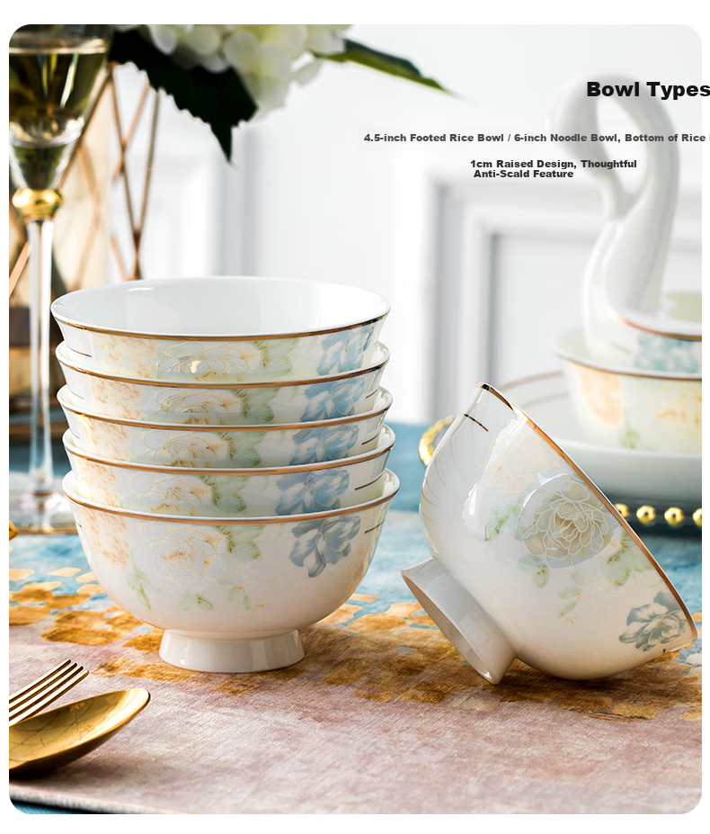 Yichen Jingdezhen Ceramic Bowl and Plate Set with Chopsticks Complete Gift Box Dinnerware Dreamy Floral Shadow 9