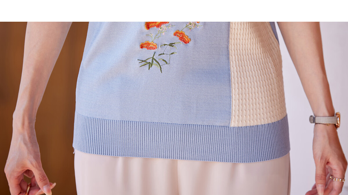 Yuzhaolin Summer Middle-Aged and Elderly Women's Mid-Sleeve Knitted Chiffon T-Shirt for Moms Age 40-50 Y52T160 5