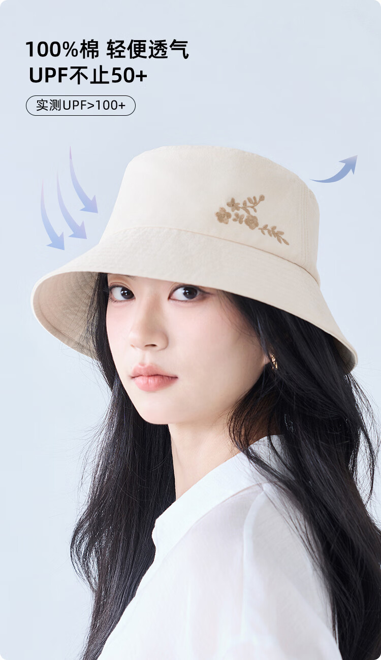 JIUMU 100% Cotton Women's Sun Protection Hat UV Protection Bucket Hat Outdoor Face Covering Sun Hat 3