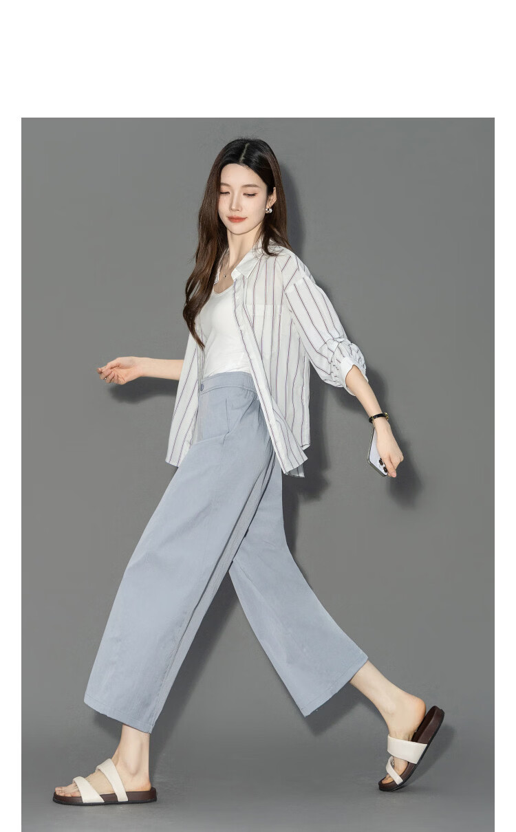 Demana [Curved Blade Project] Summer Nine-Point Pants Simple Style Split Line Loose Slim Petite Casual Pants for Women Premium 6