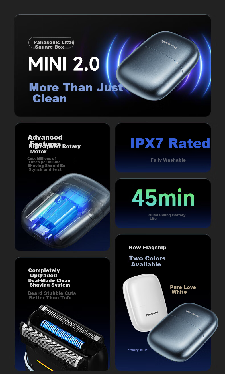 Panasonic [Mid-Autumn Festival Gift] Electric Shaver, Mini Square Box, Mini 2.0 Portable Reciprocating Model for Men, Boyfriend Birthday Gift Box, CM21 White 7