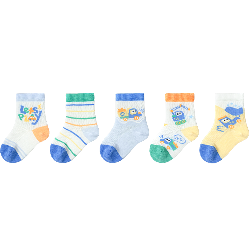 Balabala Baby Socks Summer Mesh Breathable Children's Short Socks Cute Boys and Girls Five Pairs Set