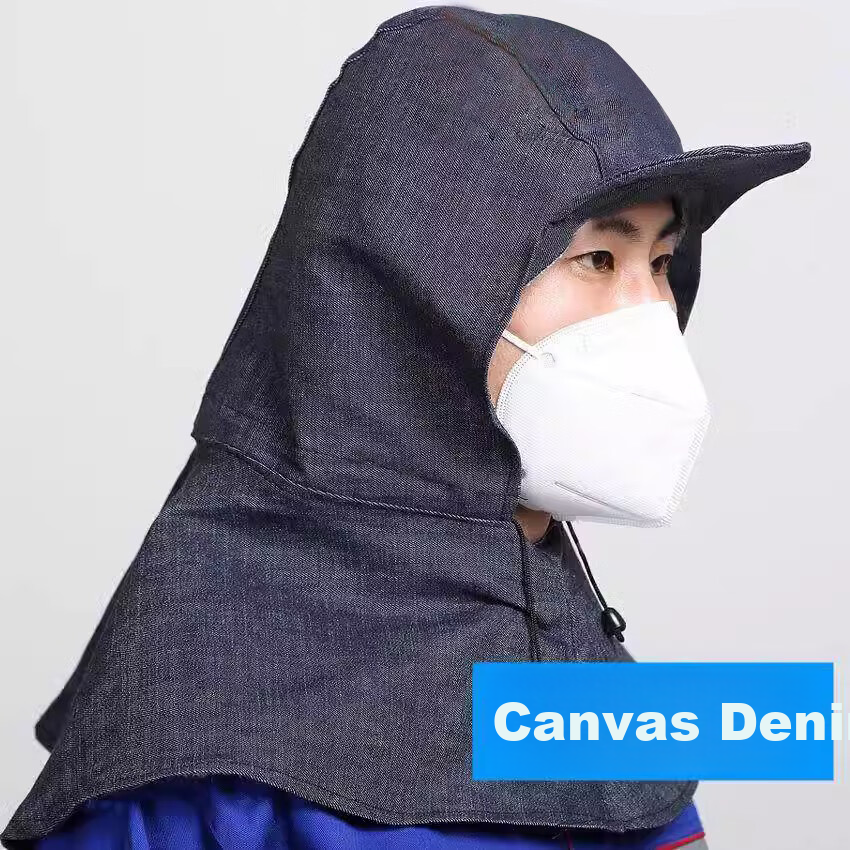 Aidi'er Dustproof Cap with Brim Denim Thickened Hood Dust Protection Labor Shoulder Cape Unisex Breathable Work Carrying Hooded Drawstring Cape CW062136
