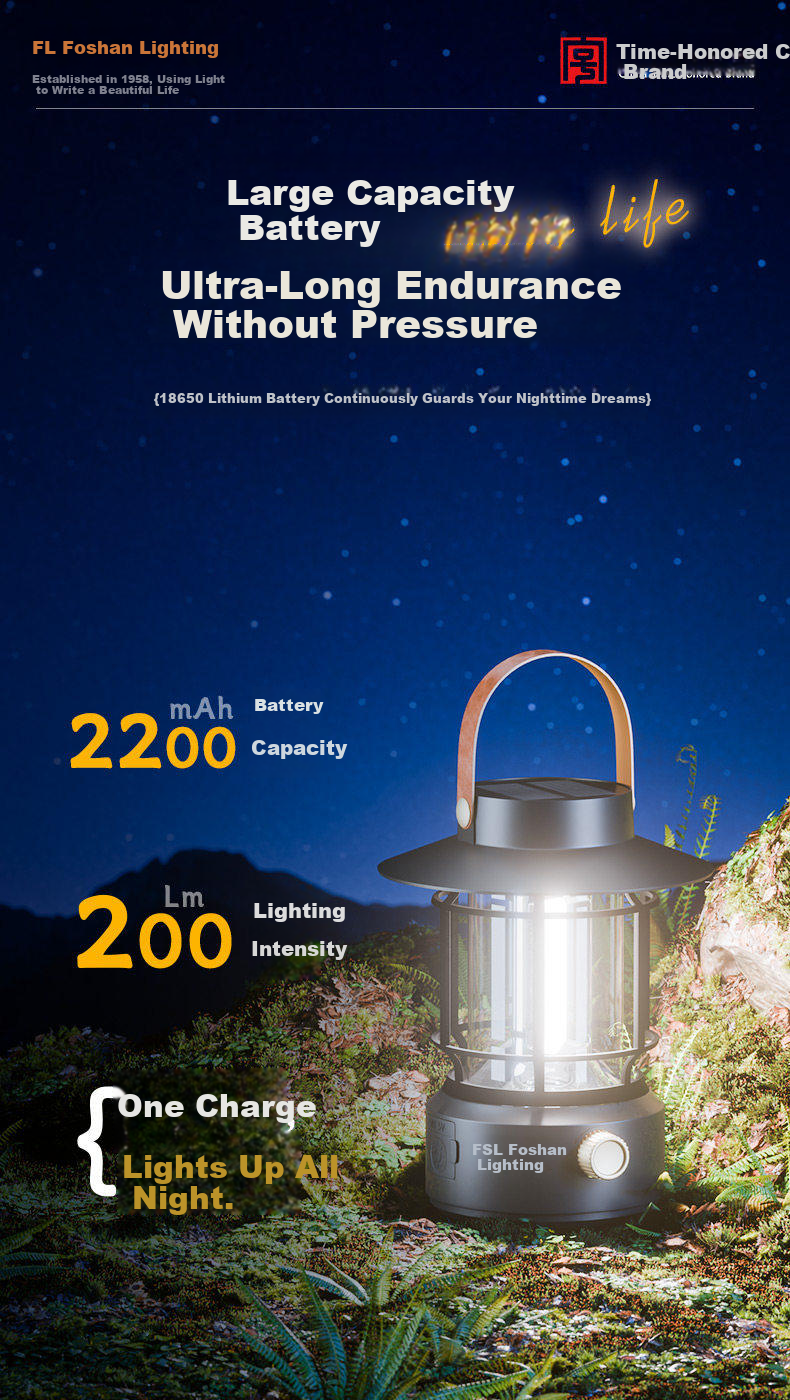 FSL Foshan Lighting Solar Outdoor Camping Garden Rural LED Lamp JD Self-operated Long Battery Life 14
