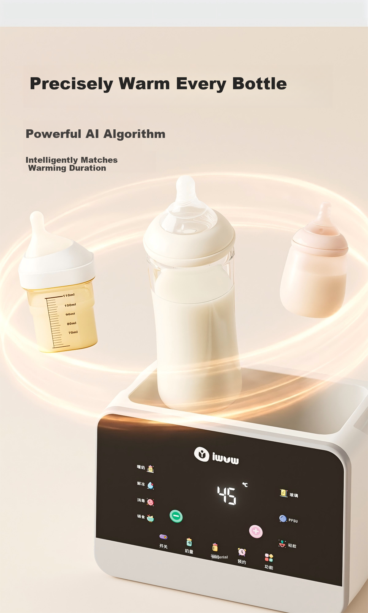 IWVW Milk Warmer and Sterilizer 2-in-1 Temperature Control Bottle Warmer Baby Formula Heater Breast Milk Defroster Steam Sterilizer 3