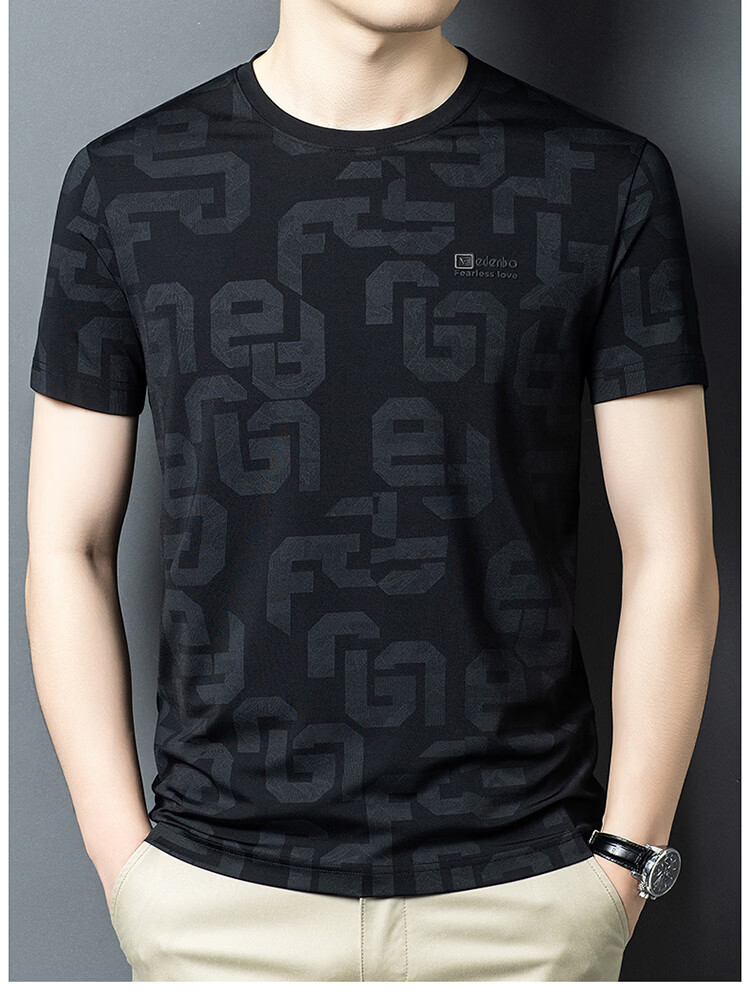 Edenbo Men's Short Sleeve Crew Neck T-Shirt Spring Summer Four-Way Stretch Lightweight Top Black 170/88A (L) 17