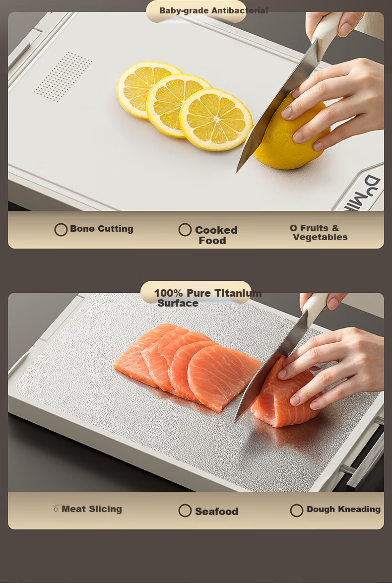 DUMIK 100% Pure Titanium Double-Sided Cutting Board Mold-Resistant Antibacterial Food-Grade Kitchen Knife Board Chopping Board Butcher Block 23