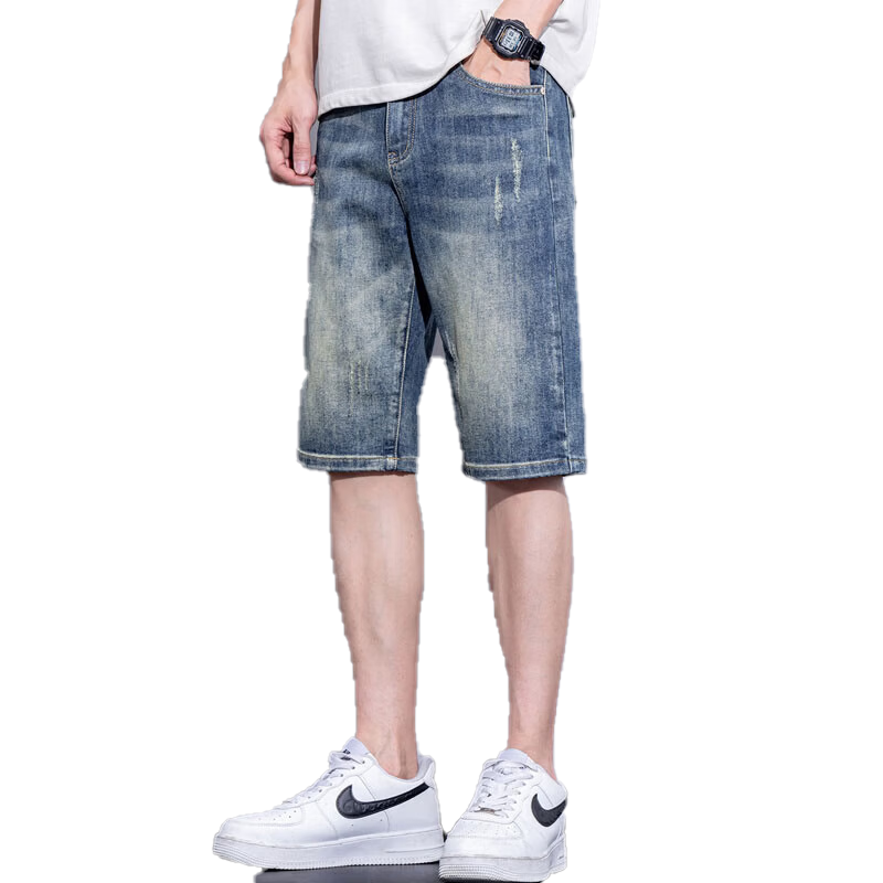 JEANSWEST OUTDOOR Men's Shorts, Summer Casual Breathable Comfortable Denim Knee-Length Pants, Trendy Fashion Outdoor, Faded Blue, Size 29