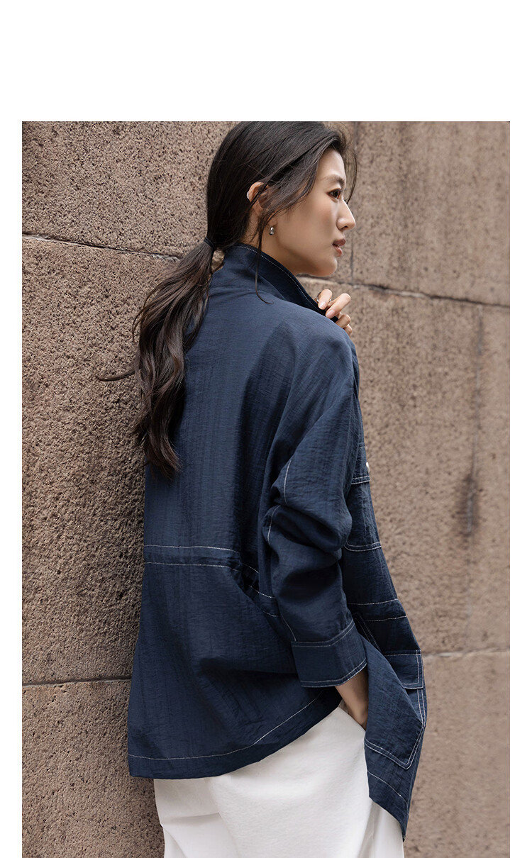 Demana [Luxury Linen] Spring Minimalist Stand Collar Drawstring Waist Multi-Pocket Petite Women's Jacket 11