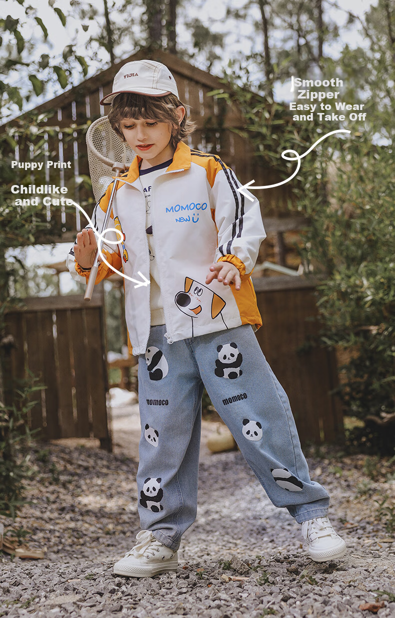 MOMOCO Kids Autumn Jacket Boys Windbreaker Mountain Style Coat White Apricot 110 2