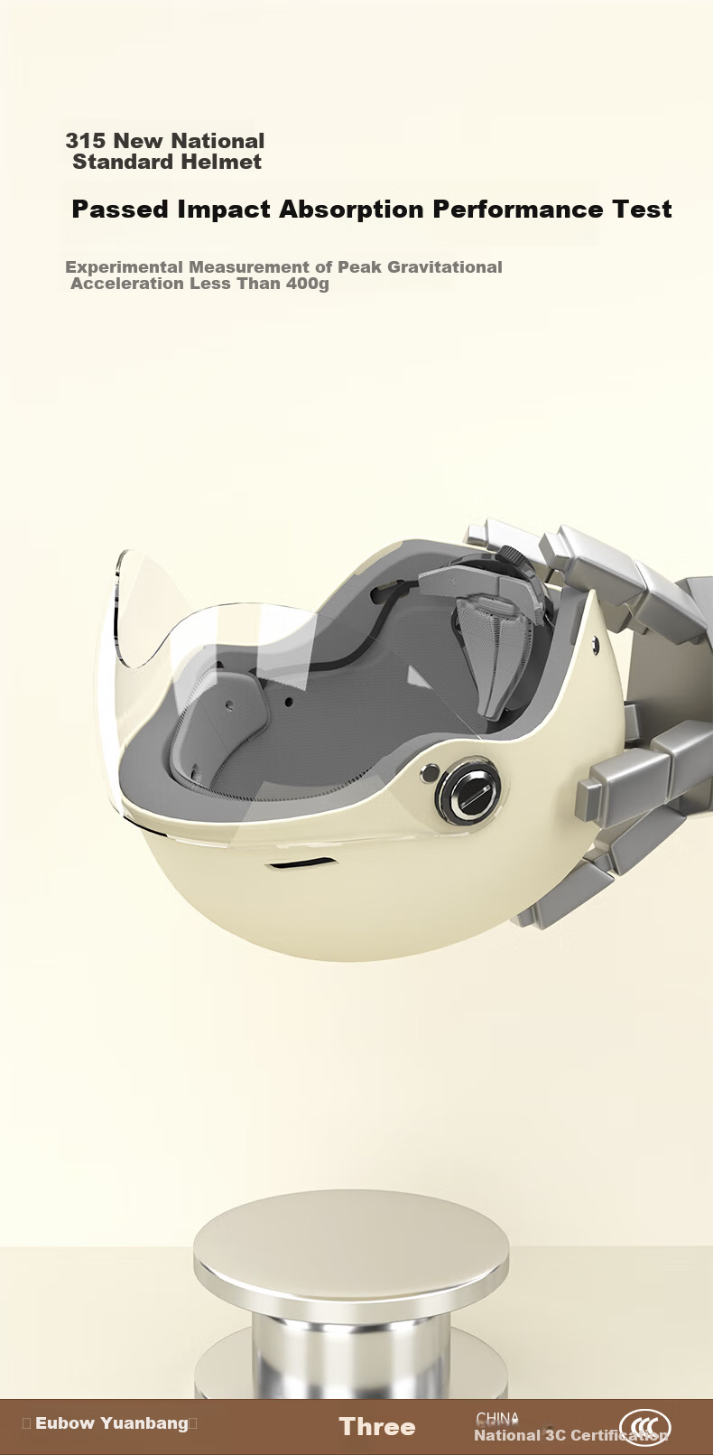 Yuanbang Helmet Electric Vehicle 3C Certified New National Standard Class A Electric Motorcycle Half Helmet Unisex Summer Breathable Safety Helmet Four Seasons Universal Off-White with Dual Lenses 3