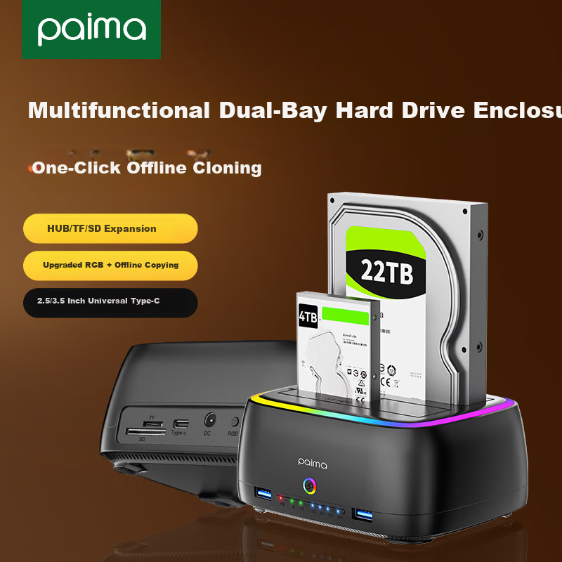 Paima 2.5/3.5 Inch Hard Drive Dock SATA SSD HDD External Enclosure Dual Bay Copy Machine for Laptop Desktop