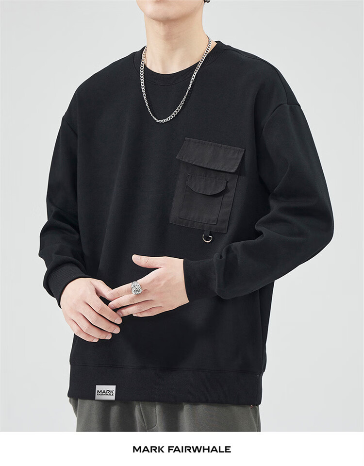 MARK FAIRWHALE Men's Sweatshirt Spring Autumn American Style Casual Long Sleeve T-Shirt Black L 8
