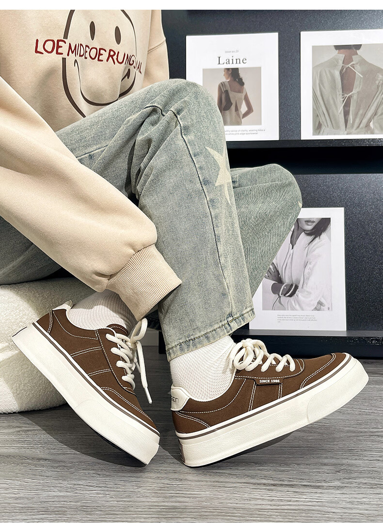Renben Official Canvas Shoes for Women 2026 Spring Autumn Casual Breathable Sneakers Brown Size 36 6
