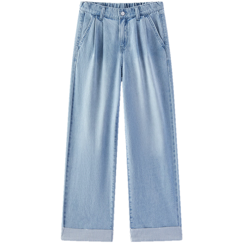 Semir Senrou | Women's Summer Denim Jeans with Striped Patchwork Cooling Long Pants 2026 Stylish Wide-Leg Trousers 109326124009