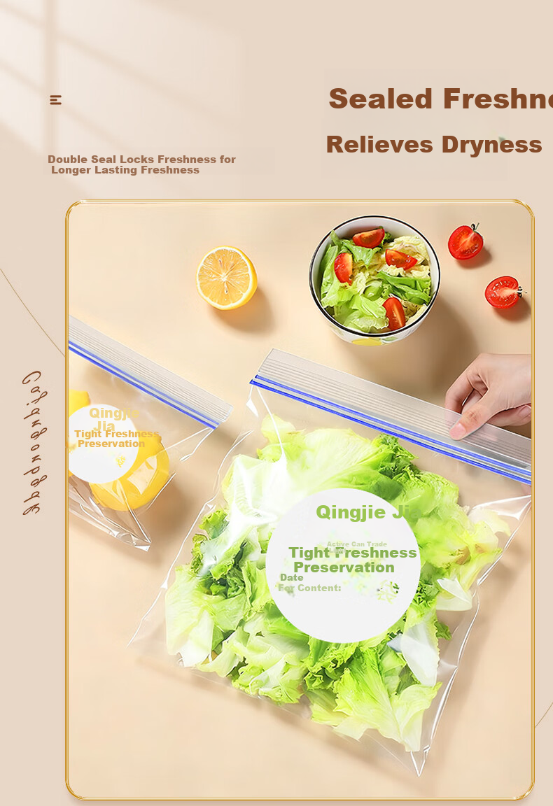 Qingjie Jia Food Sealing Bags Refrigerator Food Storage Fresh-Keeping Bags Small Medium Large Combo 110 Pieces 5