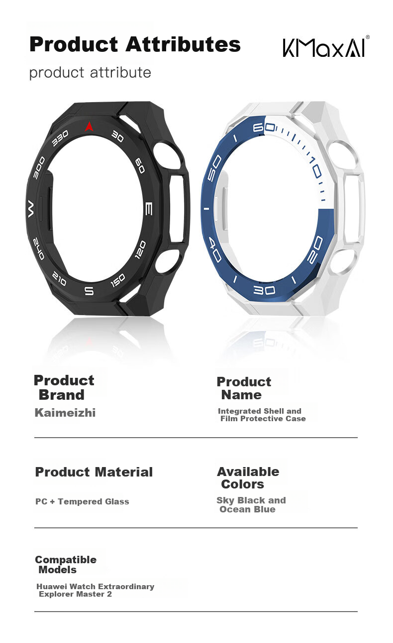 KMaxAI Huawei Watch Ultimate 2 Protective Case and Screen Protector Set Hard Shell Case with Tempered Glass Screen Protector Sky Black 9