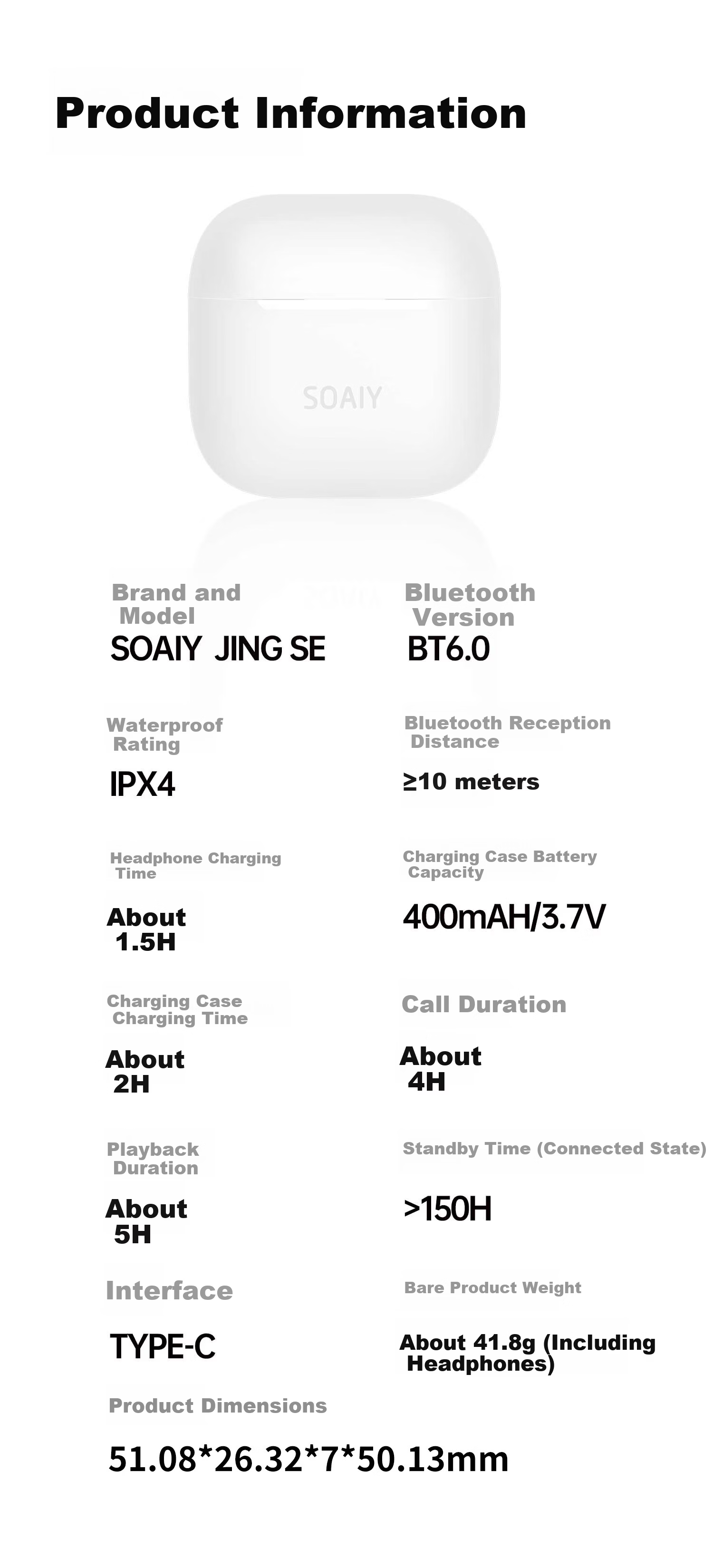 Soaiy JING SE True Wireless Bluetooth Earbuds Open Semi-In-Ear Sports Running Noise Cancelling Headphones for Apple Huawei Xiaomi Cream White Annual Meeting Gift 14